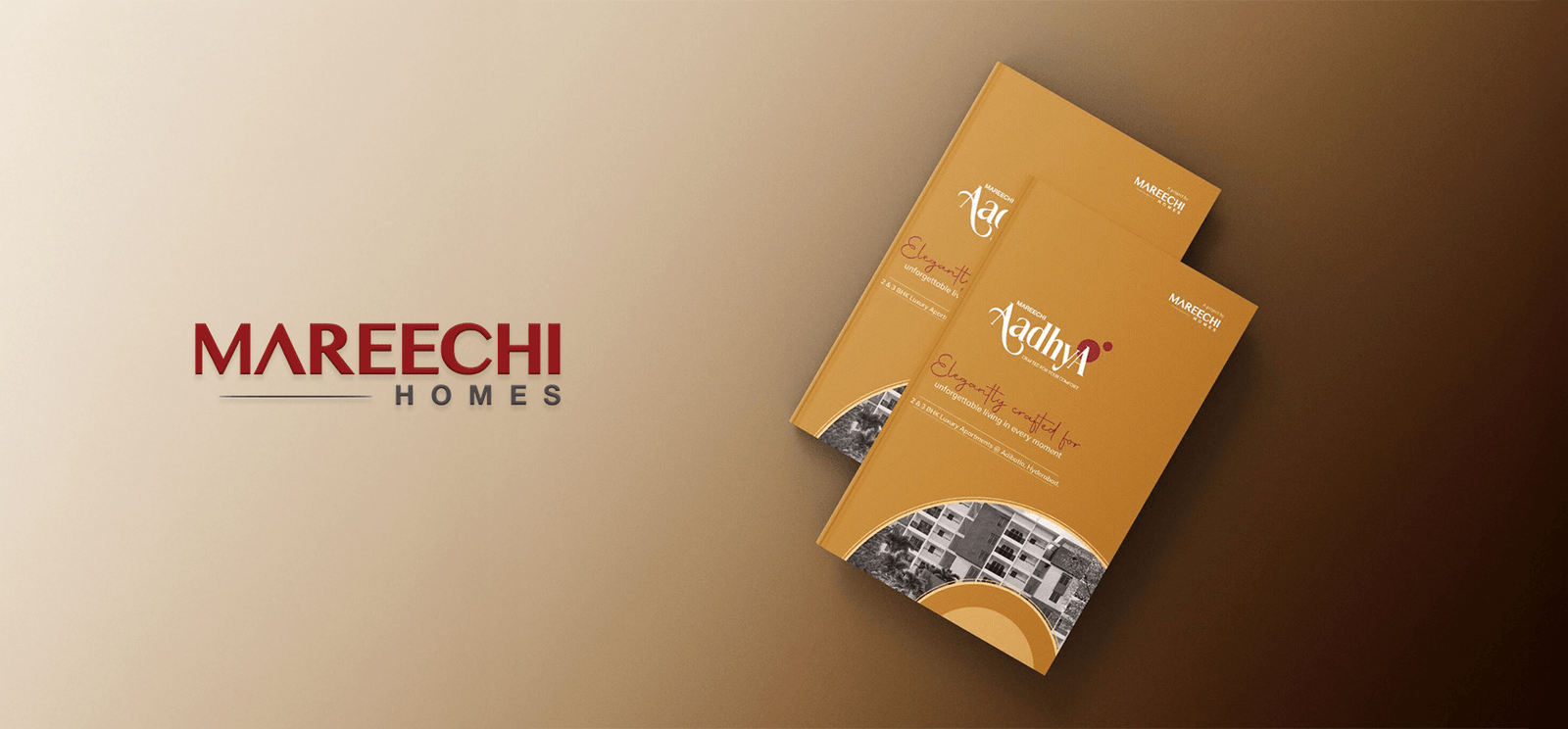 Mareechi Homes realestate branding with Aadhya luxury apartments brochure design and real estate visuals